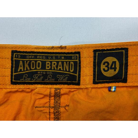 Akoo Brand Men's Straight Leg Distressed Orange Cargo Pants - Size 34x34 - Picture 5 of 6